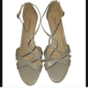 Talbots Nude Snake Skin Leather Ankle Strap Heels - Size 9.5